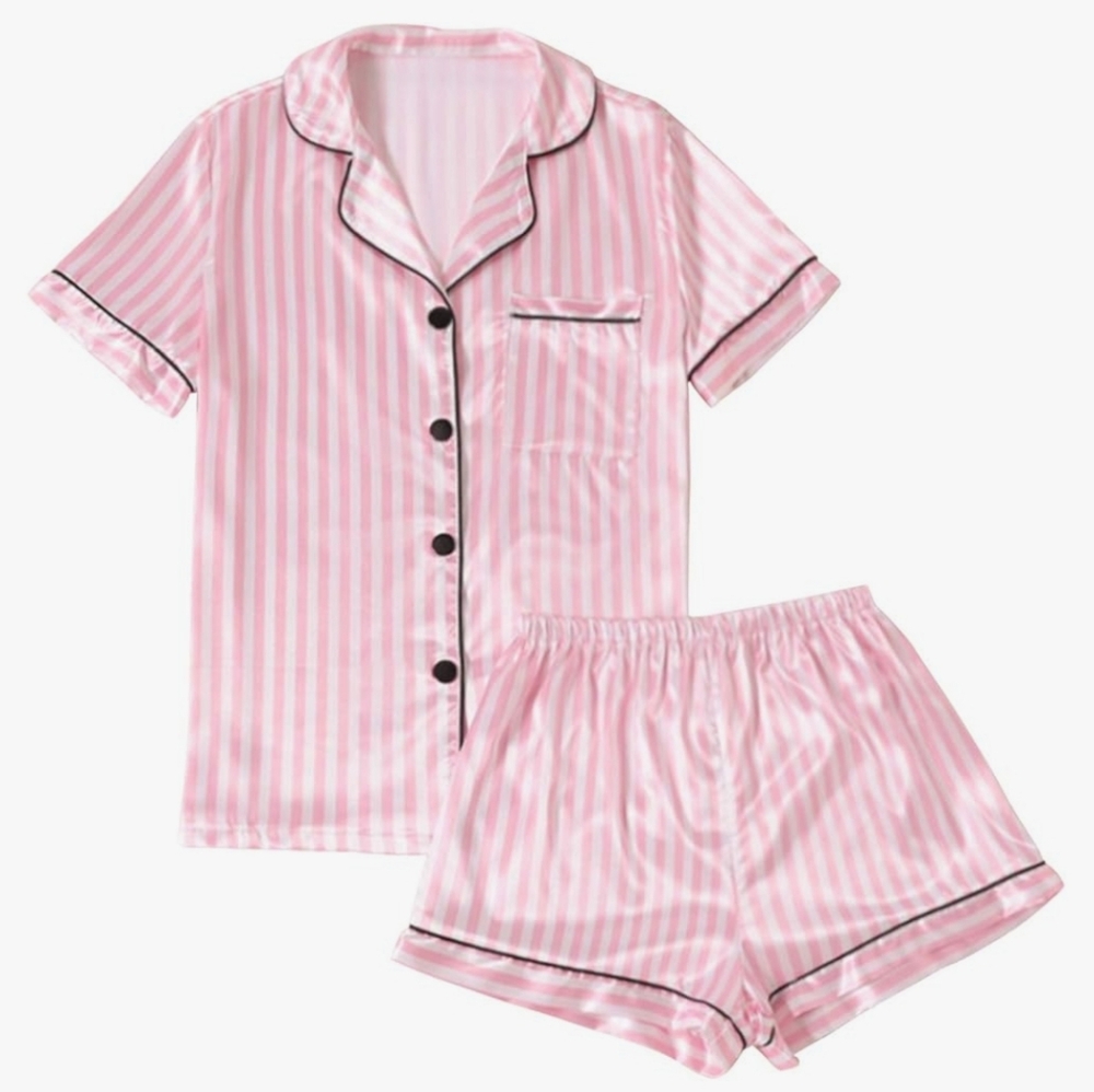 Womans Striped Silky Satin PJs Set NEW